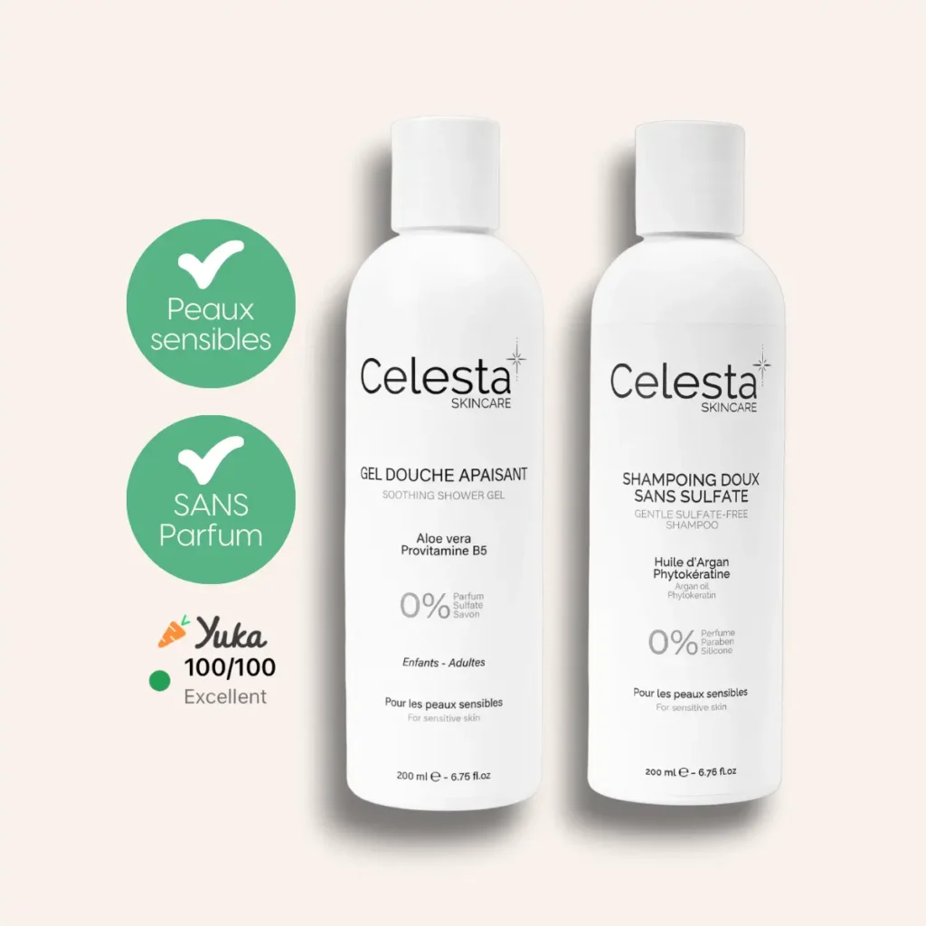 Duo gel douche et shampoing sans parfum Celesta Skincare pour peaux sensibles