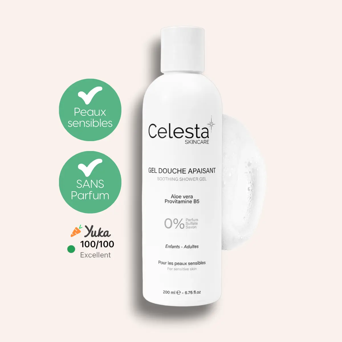 Gel douche apaisant sans parfum Celesta Skincare – Aloe vera et Provitamine B5 pour peaux sensibles