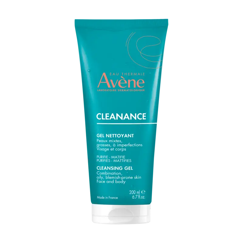 Gel nettoyant Avène Cleanance pour peaux sensibles à tendance acnéique.