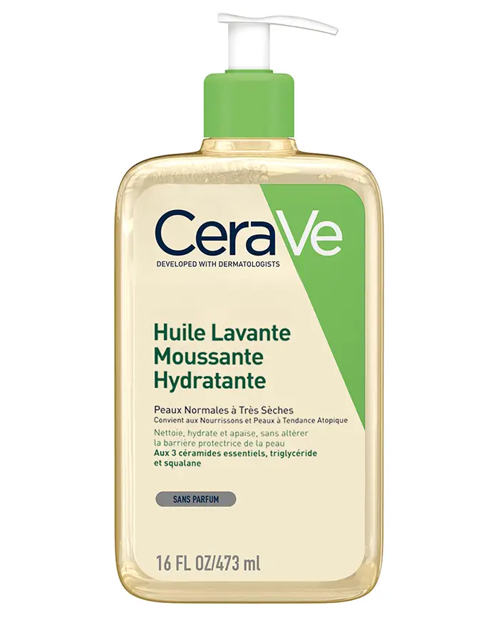 CeraVe Huile Lavante Moussante aux céramides pour peaux sèches à atopiques.