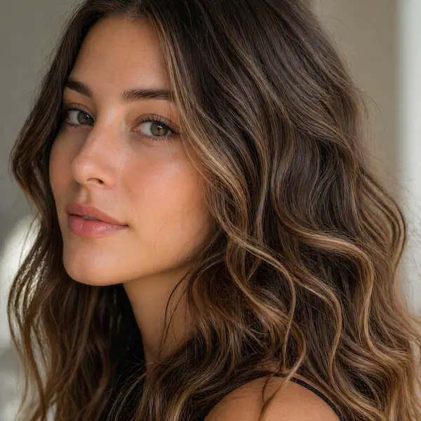Femme aux cheveux ondulés naturels avec vagues légères et texture souple
