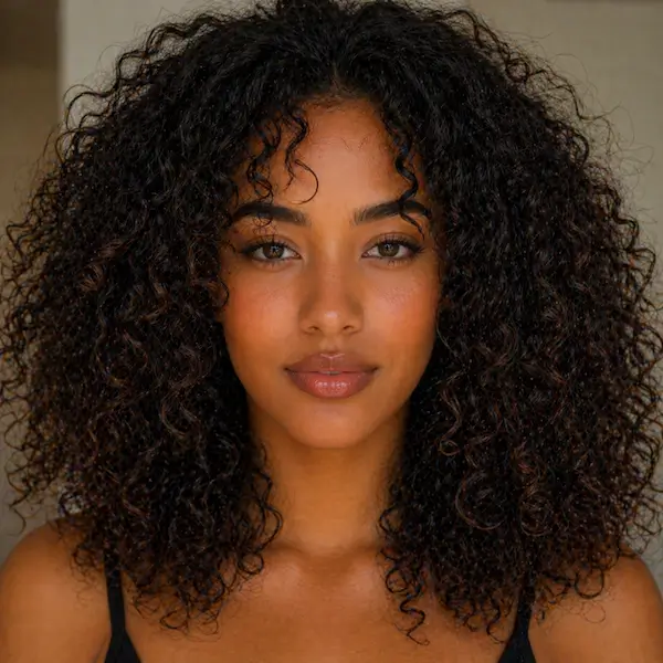 Femme aux cheveux crépus avec texture dense et boucles serrées