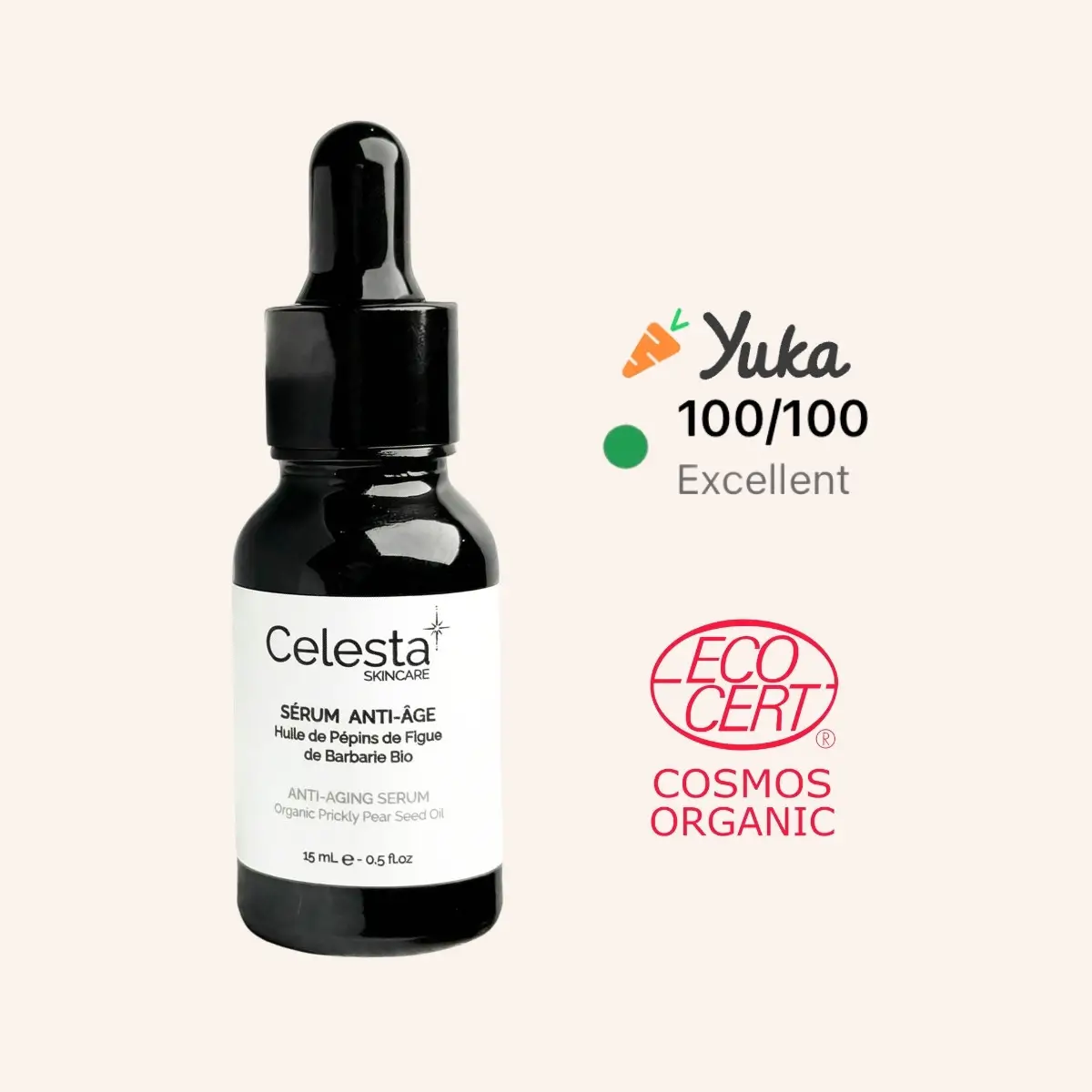 Sérum anti-âge huile de pépins de figue de barbarie bio Celesta Skincare – sans parfum, 100/100 YUKA, certifié Ecocert Cosmos Organic