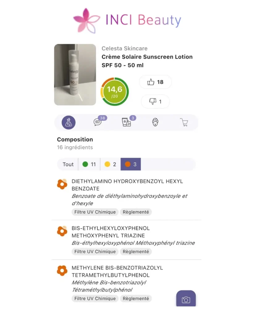 note inci beauty creme solaire cemesta skincare